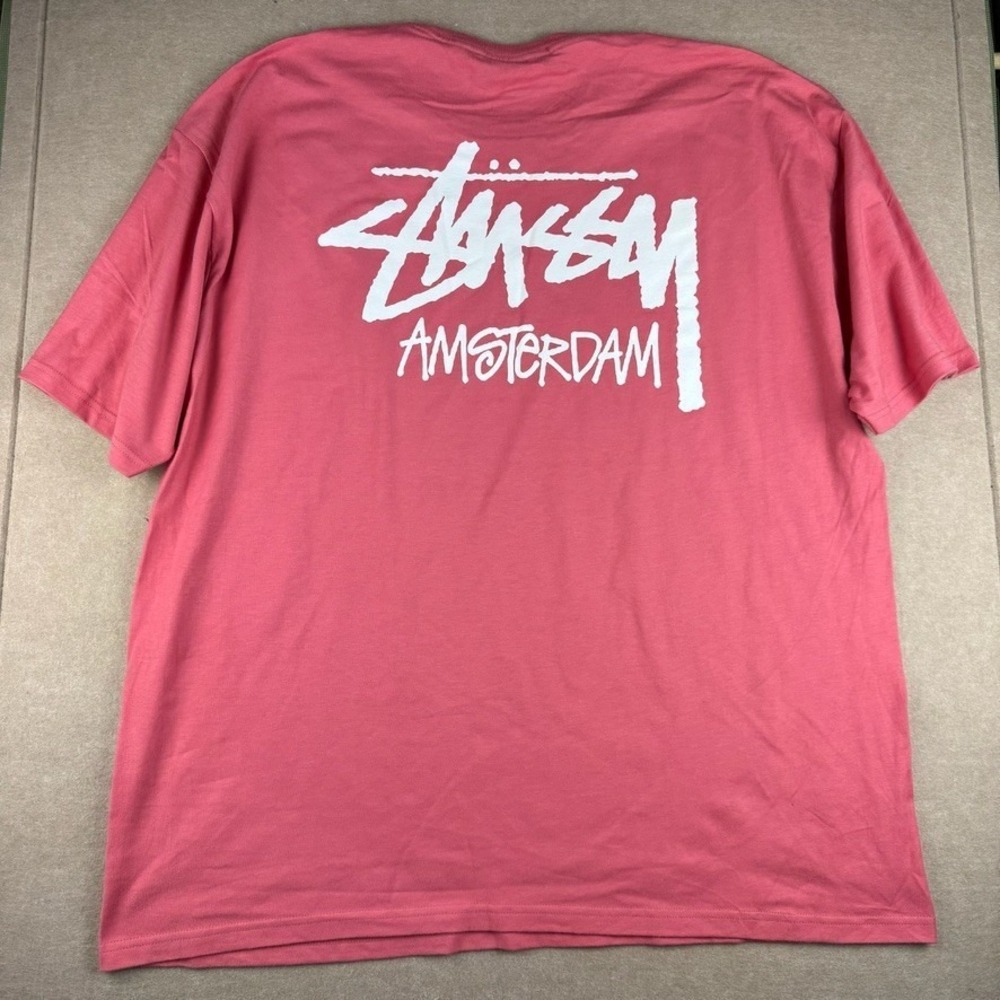 Stussy Amsterdam Shirt Mens 2XL Pink Streetwearā Skate Surf Graphic Tee